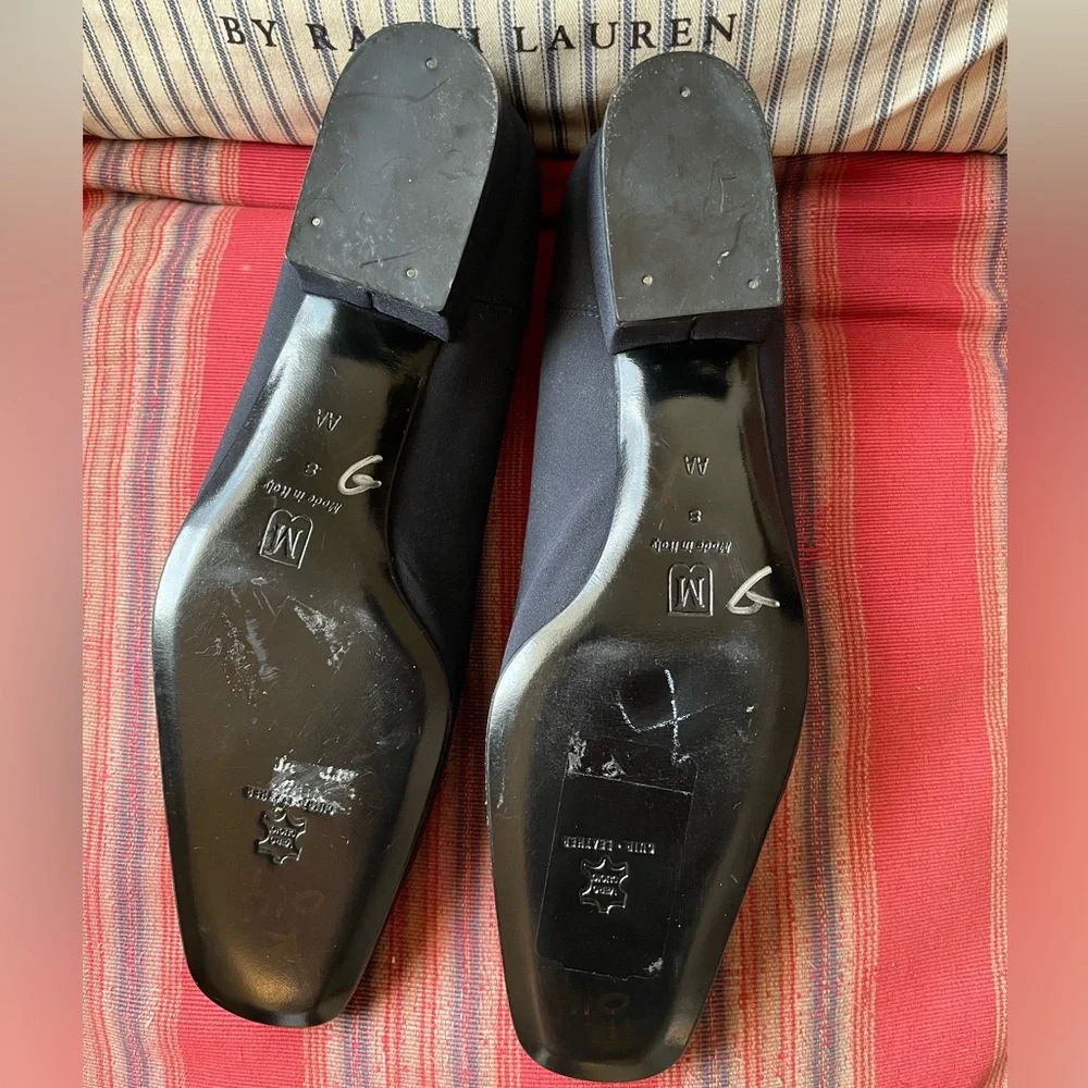 BRUNO MAGLI Made in Italy Square Toe Low Satin Pump in Midnight Navy 8 AA NWOB - Picture 7 of 7